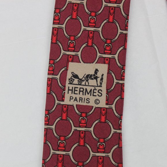Hermes Vintage Horse Bit Burgundy Silk Tie - Picture 6 of 9